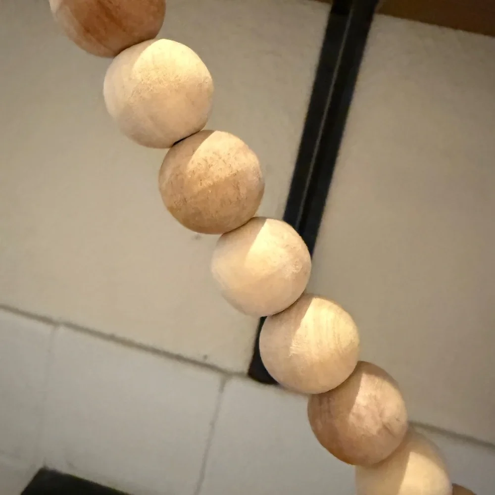 New ball bead garland wooden wood white holiday made in India with fringe